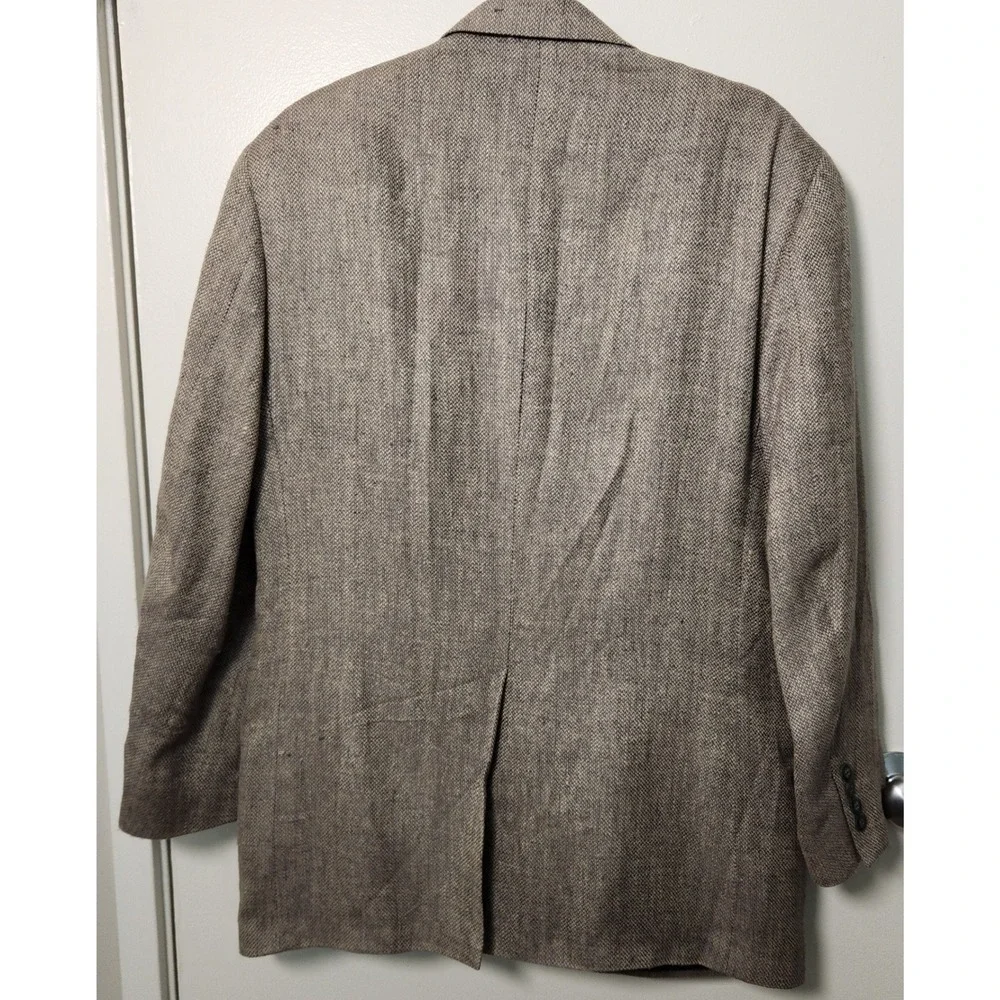 Macy's Savile Row Men's 40R 100% Silk Herringbone Beige Single Breast Sport Coat